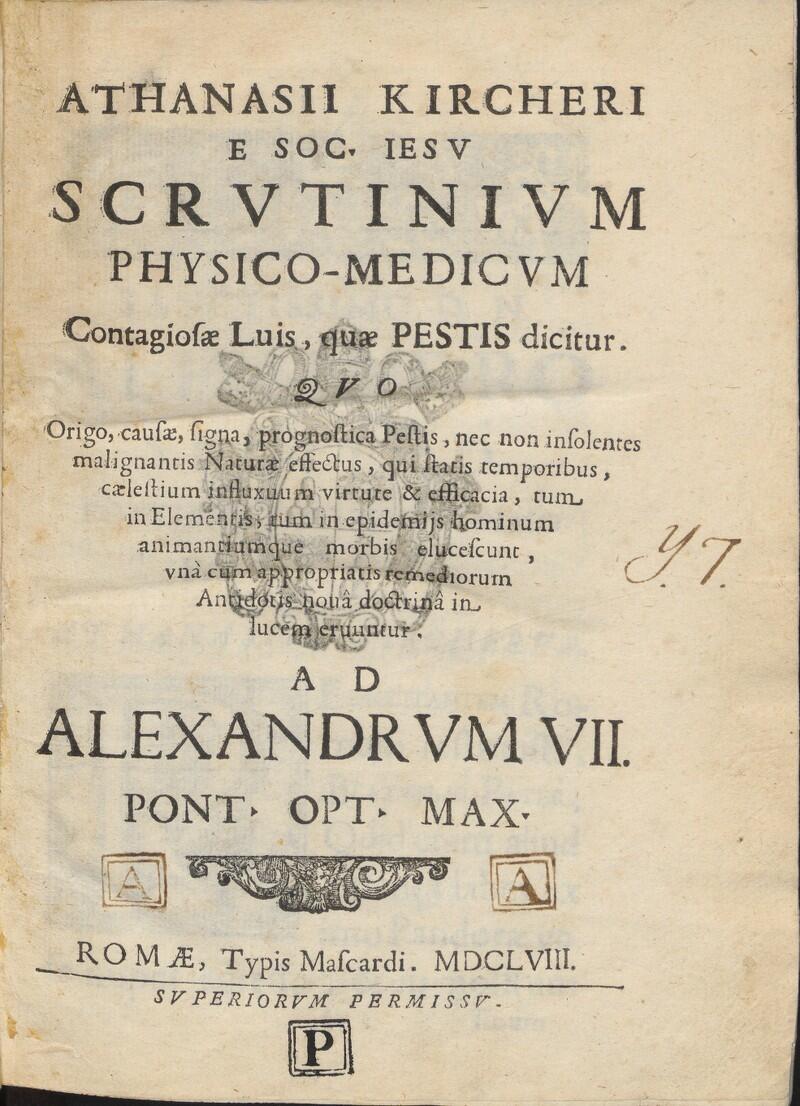 Title page of Athanasius Kircher's Examination of Plague