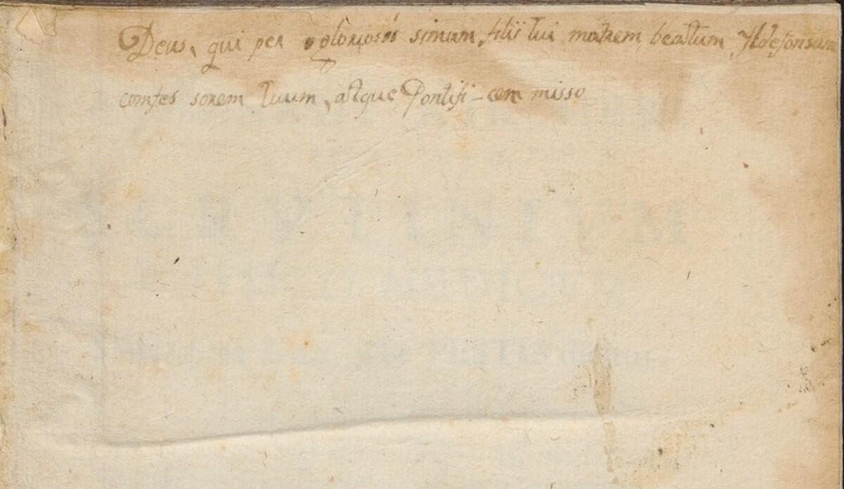 A prayer inscribed inside the cover of Kircher’s Examination of Plague