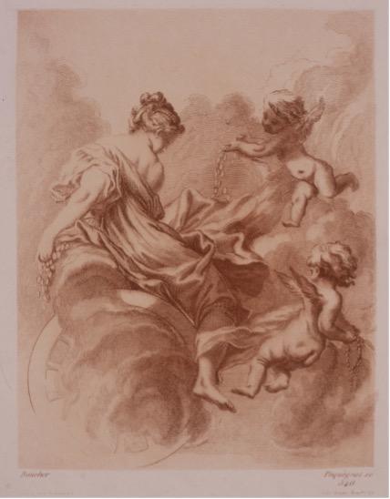 Two cherubs fly around the goddess Venus