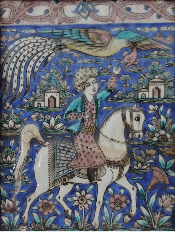 Persian tile with horseman and bird