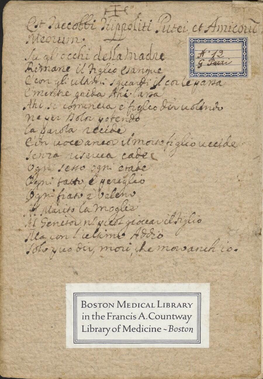 Inside front cover with handwritten poem