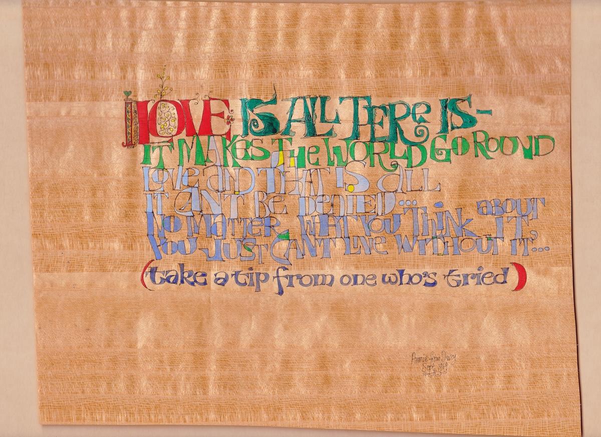 Quote from Bob Dylan's Love is All there Is in bright colors