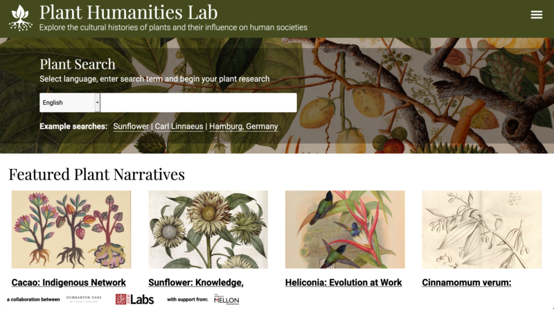 Screen capture of the Plant Humanities Lab homepage